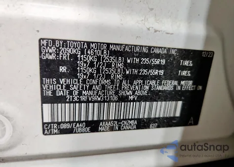 2024 Toyota Rav4 Xle Premium z USA, uszkodzony, nr VIN 2T3C1RFV9RW313106